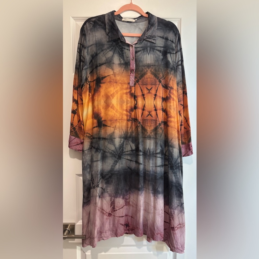 Johnny Was Calme Tie-Dye Midi Dress - Orange and Black